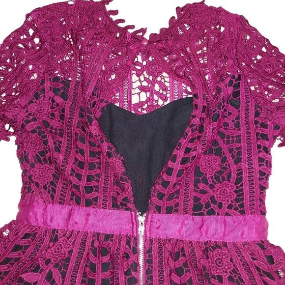 L'ATISTE by AMY Burgundy Open Latice Work Dress Size S - Picture 7 of 10